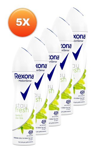 Rexona Fresh Blue Bambu & Aloe Pudralı Ter Önleyici Antiperspirant Sprey Kadın Deodorant 5x150 ml