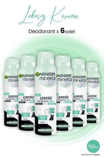 Garnier Mineral Lekesiz Koruma Pudralı Ter Önleyici Antiperspirant Sprey Kadın Deodorant 6x150 ml