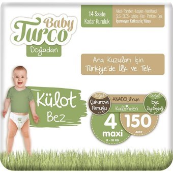 Baby Turco Doğadan 4 Numara Külot Bebek Bezi 150 Adet