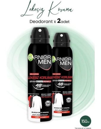 Garnier 48 Saat Lekesiz Koruma Pudrasız Ter Önleyici Antiperspirant Sprey Erkek Deodorant 2x150 ml