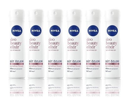 Nivea Beauty Elixir Sensitive Flower Pudrasız Ter Önleyici Antiperspirant Sprey Kadın Deodorant 6x150 ml