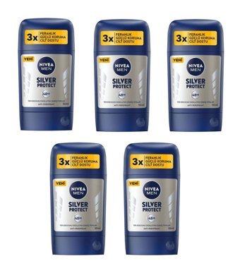 Nivea Silver Protect Pudrasız Ter Önleyici Antiperspirant Stick Erkek Deodorant 5x50 ml