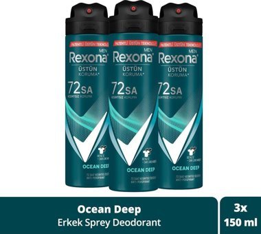 Rexona Ocean Deep Pudralı Ter Önleyici Antiperspirant Sprey Erkek Deodorant 3x150 ml
