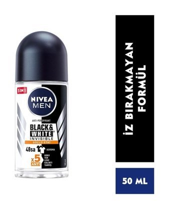 Nivea Black&White Invisible Güçlü Etki Pudrasız Ter Önleyici Antiperspirant Roll-On Erkek Deodorant 6x50 ml
