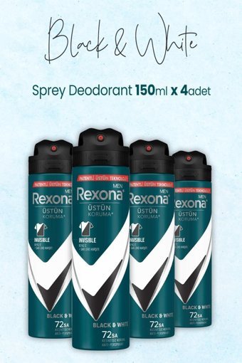 Rexona Invisible Üstün Koruma Pudrasız Ter Önleyici Antiperspirant Sprey Erkek Deodorant 4x150 ml