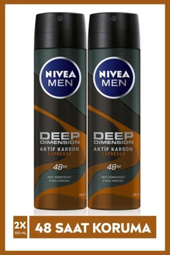 Nivea Deep Dimension Espresso Pudralı Ter Önleyici Antiperspirant Sprey Erkek Deodorant 2x150 ml