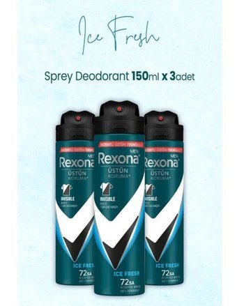 Rexona Invisible Ice Fresh Üstün Koruma Pudralı Ter Önleyici Antiperspirant Sprey Erkek Deodorant 3x150 ml