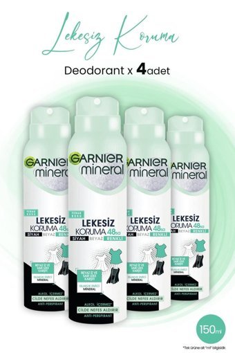 Garnier Mineral Lekesiz Koruma Pudralı Ter Önleyici Antiperspirant Sprey Kadın Deodorant 4x150 ml