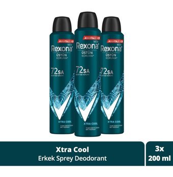 Rexona Xtra Cool Pudrasız Ter Önleyici Antiperspirant Sprey Erkek Deodorant 3x200 ml