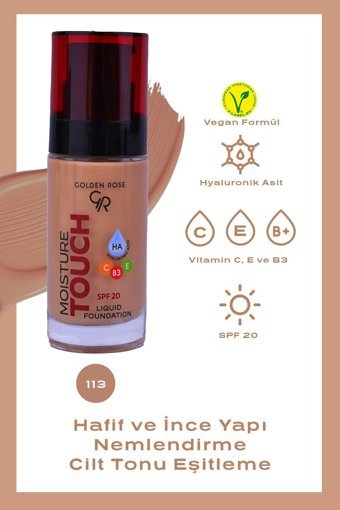 Golden Rose Moisture Touch No:105 Güneş Koruyuculu Vegan Likit Şişe Fondöten 30 ml