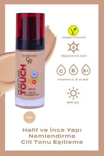 Golden Rose Moisture Touch No:101 Güneş Koruyuculu Vegan Likit Şişe Fondöten 30 ml