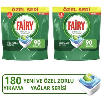 Fairy Hepsi Bir Arada Limon Tablet Bulaşık Makinesi Deterjanı 2x90 Adet