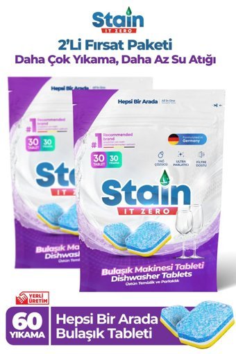 Stain It Zero Hepsi Bir Arada Tablet Bulaşık Makinesi Deterjanı 2x30 Adet