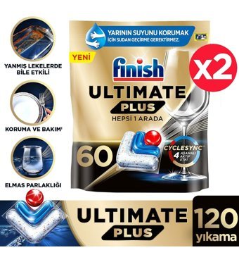 Finish Ultimate Plus Hepsi Bir Arada Tablet Bulaşık Makinesi Deterjanı 2x60 Adet
