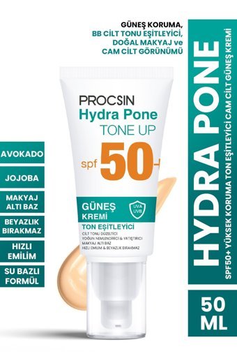 Procsin Hydra Pone 50 Faktör Tüm Ciltler İçin Ton Eşitleyici Aydınlatıcı Yağsız Yüz Güneş Kremi 50 ml