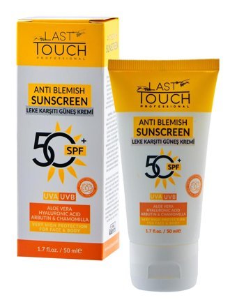 Last Touch 50 Faktör Tüm Ciltler İçin Leke Karşıtı Yaşlanma Karşıtı Aydınlatıcı Yağsız Yüz ve Vücut Güneş Kremi 50 ml