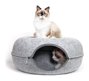 Forestbird Yuvarlak Tek Katlı İç Mekan Polyester Kedi Evi Açık Gri