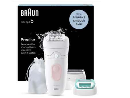 Braun Silk-Epil 5 5-050 Genital Bölge Tüm Vücut Koltuk Altı İçin 28 Cımbızlı 3 Başlıklı Kablolu Epilasyon Aleti Beyaz