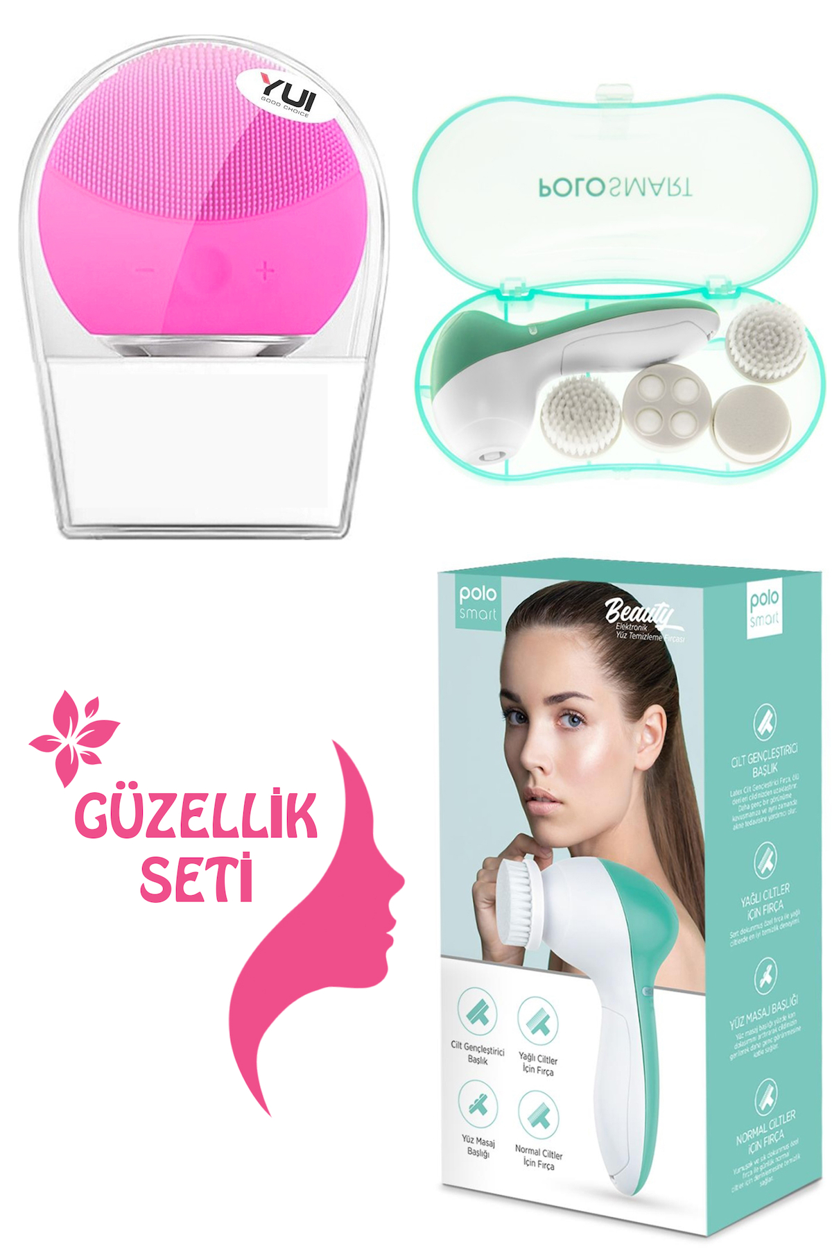 Popkonsol Sonik Tüm Ciltler İçin Tek Başlıklı Fırçalı Silikon Şarjlı Titreşimli Yüz Temizleme Cihazı Pembe