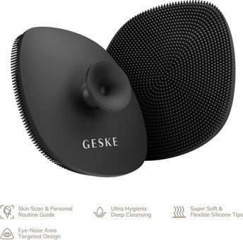 Geske 4 in 1 Tüm Ciltler İçin Tek Başlıklı Fırçalı Silikon Şarjlı Titreşimli Yüz Temizleme Cihazı Siyah