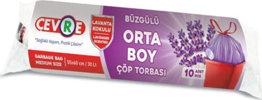 Çevre Lavanta Kokulu Şeffaf Büzgülü Orta Boy 55x60 cm Çöp Poşeti 10x12 Adet Mor