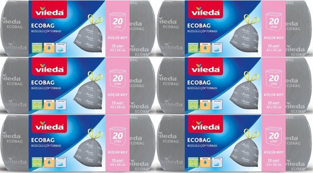 Vileda Ecobag Şeffaf Büzgülü Küçük Boy 45x55 cm Çöp Poşeti 10x12 Adet Siyah