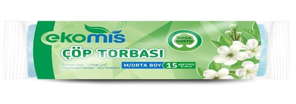 Ekomis Şeffaf Orta Boy 55x60 cm Çöp Poşeti 15 Adet Mavi