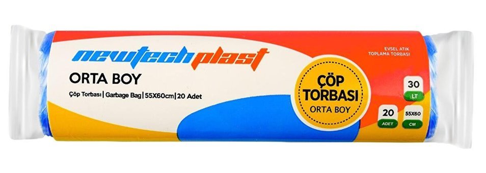 Newtechplast Orta Boy 55x60 cm Çöp Poşeti 10x12 Adet Mavi