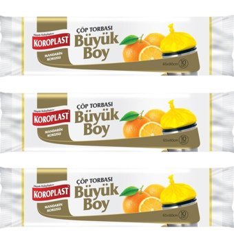 Koroplast Mandalina Kokulu Şeffaf Büzgülü Büyük Boy 65x80 cm Çöp Poşeti 10x12 Adet Sarı