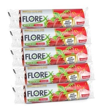 Alflorex Çilek Kokulu Büzgülü Büyük Boy 65x70 cm Çöp Poşeti 5 Adet Pembe