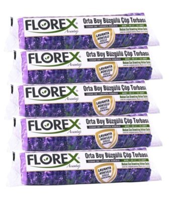 Florex Avantaj Serisi Lavanta Kokulu Şeffaf Büzgülü Orta Boy 55x60 cm Çöp Poşeti 10x12 Adet Mor