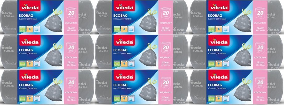 Vileda Ecobag Büzgülü Küçük Boy 45x55 cm Çöp Poşeti 10x12 Adet