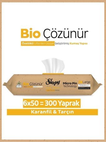 Sleepy Easy Clean Bio Çözünür Karanfil Ve Tarçınlı 50 Yaprak 6'lı Yüzey Temizleme Mendili