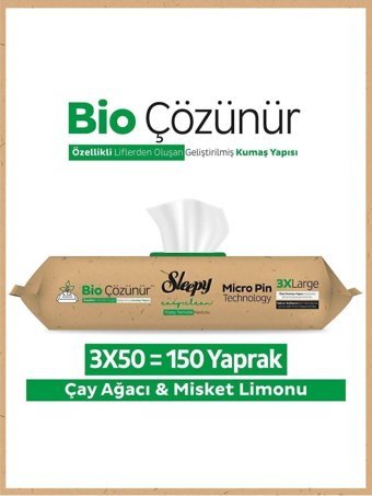 Sleepy Easy Clean Bio Çözünür Çay Ağacı Ve Misket Limonlu 50 Yaprak 3'lü Yüzey Temizleme Mendili