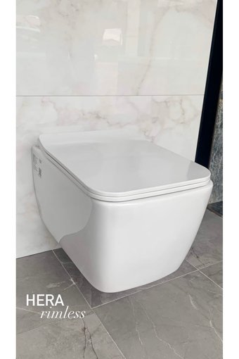 Turkuaz Cerastyle Hera 40 cm Seramik Kanalsız Arkadan Çıkışlı Asma Klozet Beyaz