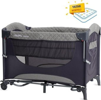 Kraft Dallas Alüminyum 15 kg Kapasiteli Ayarlanabilir Taşınabilir Katlanabilir Ara Katlı 70 cmx110 cm Sallanan Anne Yanı Park Yatak Açık Gri