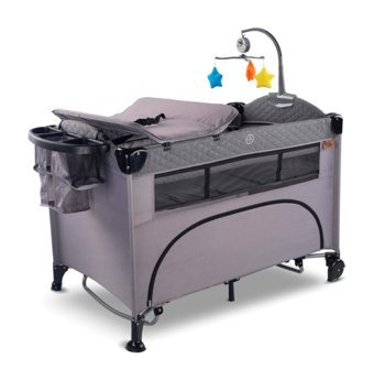 Babyhope 1080 Royal 25 kg Kapasiteli Ayarlanabilir Taşınabilir Katlanabilir Ara Katlı 70 cmx110 cm Sallanan Anne Yanı Park Yatak Gri