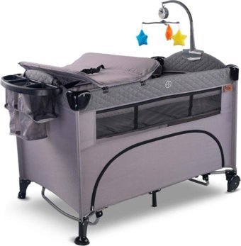 Babyhope 1080 Royal 25 kg Kapasiteli Ayarlanabilir Taşınabilir Katlanabilir Ara Katlı 70 cmx110 cm Sallanan Anne Yanı Park Yatak Gri