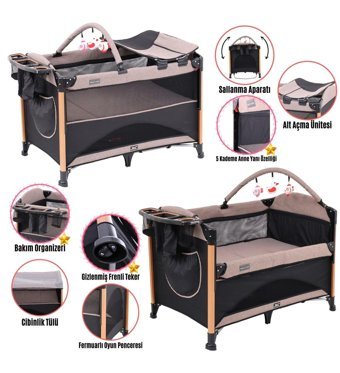 Maxi-cosi Zenit 7in1 Exclusive Alüminyum 25 kg Kapasiteli Ayarlanabilir Taşınabilir Katlanabilir Ara Katlı 70 cmx110 cm Sallanan Anne Yanı Park Yatak Kahve