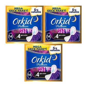 Orkid Platinum Gece Extra Orta 14'lü Hijyenik Ped 3 Adet