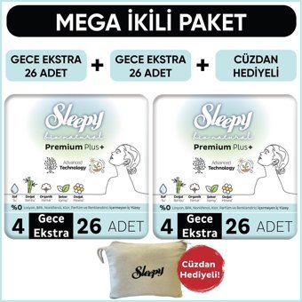 Sleepy Bio Natural Premium Plus Gece Extra Organik Antialerjik İnce 26'lı Hijyenik Ped 2 Adet