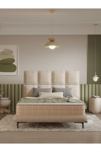 Modamed Bty 150x200 cm Yataklı Başlıklı Çift Kişilik Sandıklı Baza Seti Bej