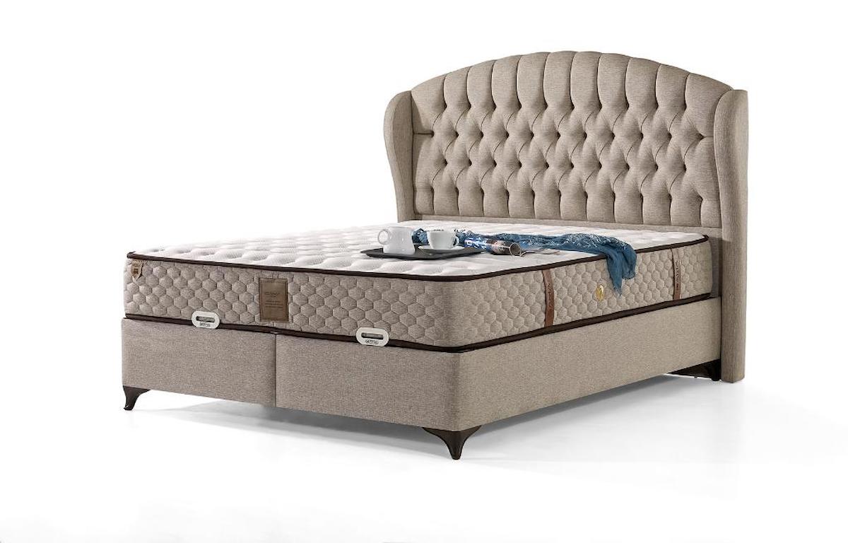 Mobilya Dükkanım MD Merlin GM1169 140x200 cm Başlıklı Çift Kişilik Sandıklı Baza Seti Vizon