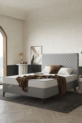 Sandalie 150x200 cm Yataklı Başlıklı Çift Kişilik Sandıklı Baza Seti Antrasit
