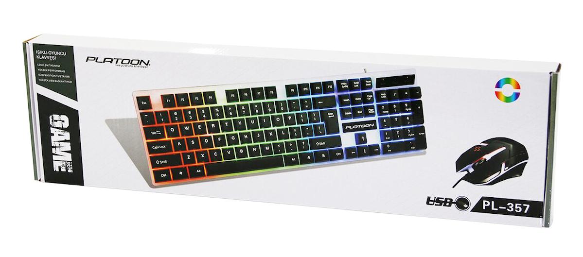 Platoon PL-357 Işıklı Sessiz Kablolu Klavye Mouse Seti