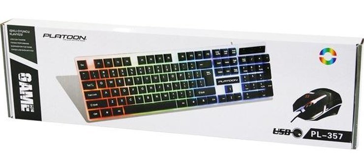 Platoon PL-357 Işıklı Sessiz Kablolu Klavye Mouse Seti