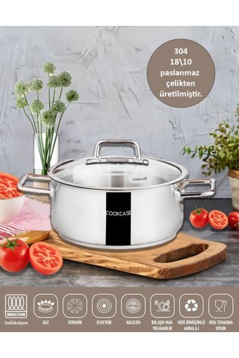 Cookcase Galaxy İndüksiyonlu Cam Kapaklı Çelik 34 cm Derin Tencere