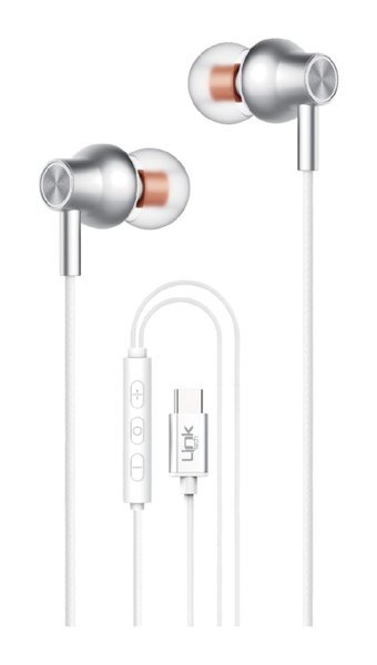 Linktech H72 Silikonlu Mikrofonlu Type C Beyaz Kablolu Kulaklık