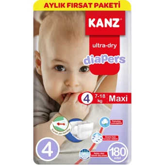 Kanz Ultra-Dry 4 Numara Cırtlı Bebek Bezi 180 Adet