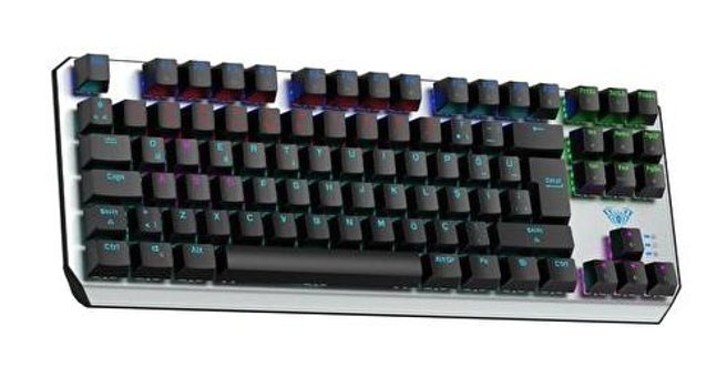 Aula F2067 Türkçe Q RGB 88 Tuşlu Blue Kablolu Gri Mekanik Gaming Klavye